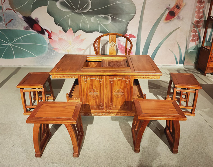 铜川古典老榆木茶桌